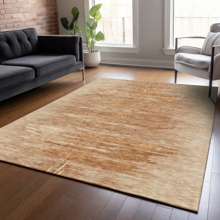 5' X 8' Salmon And Copper Abstract Washable Indoor Outdoor Area Rug