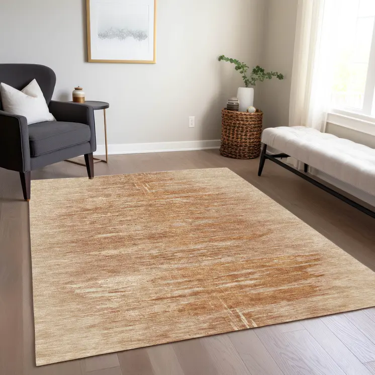 5' X 8' Salmon And Copper Abstract Washable Indoor Outdoor Area Rug