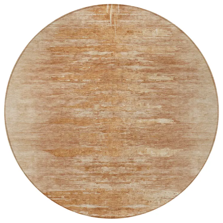 8' Salmon And Copper Round Abstract Washable Indoor Outdoor Area Rug