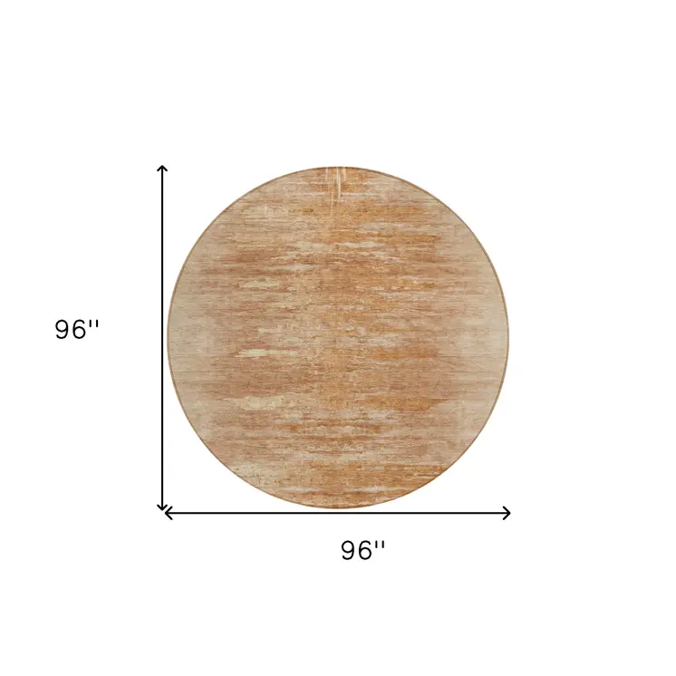 8' Salmon And Copper Round Abstract Washable Indoor Outdoor Area Rug