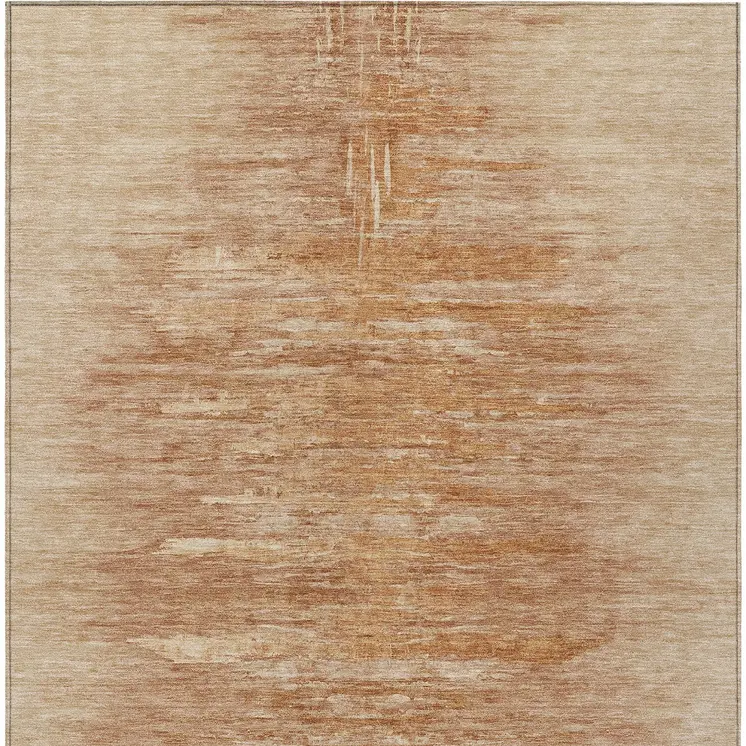 10' X 14' Salmon And Copper Abstract Washable Indoor Outdoor Area Rug