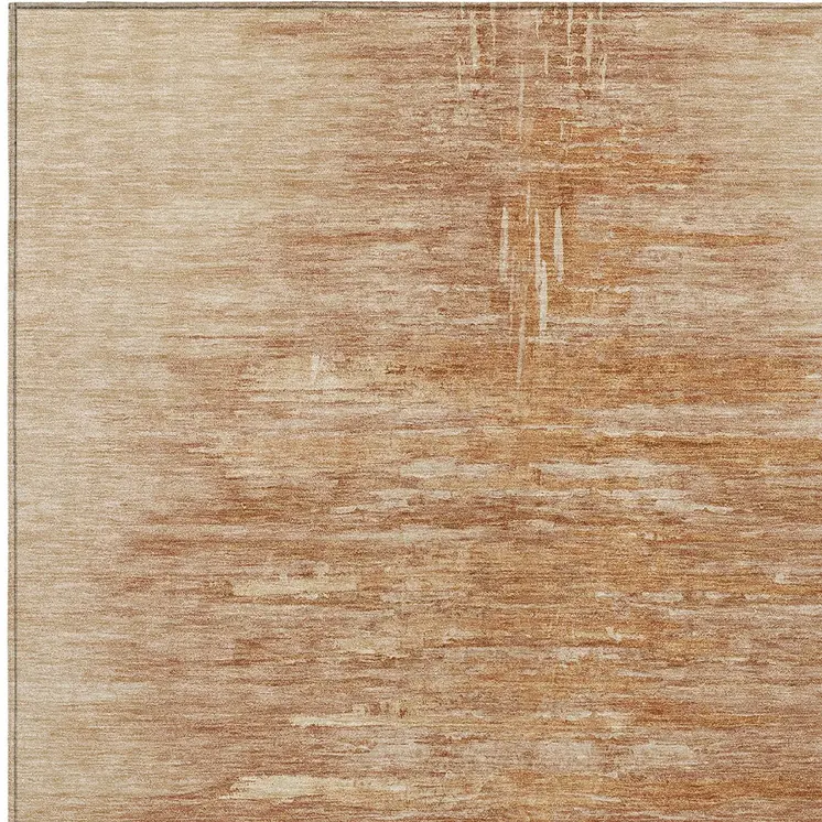 10' X 14' Salmon And Copper Abstract Washable Indoor Outdoor Area Rug