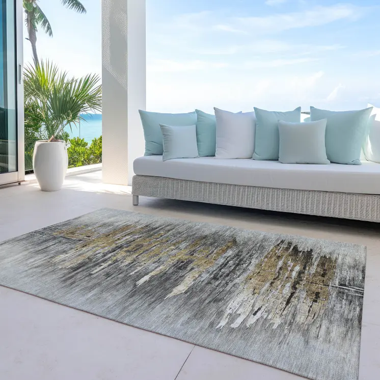 5' X 8' Gray Charcoal And Silver Abstract Washable Indoor Outdoor Area Rug
