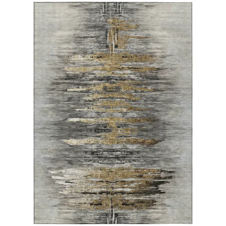 5' X 8' Gray Charcoal And Silver Abstract Washable Indoor Outdoor Area Rug