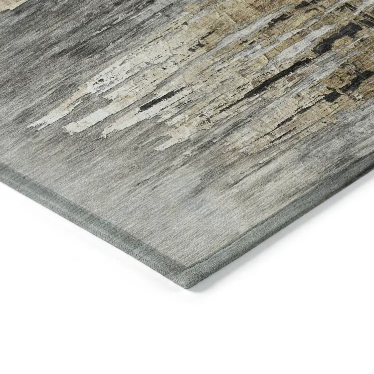 5' X 8' Gray Charcoal And Silver Abstract Washable Indoor Outdoor Area Rug