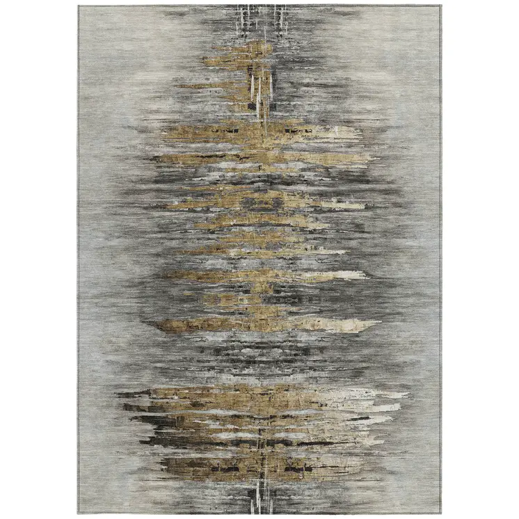 8' X 10' Gray Charcoal And Silver Abstract Washable Indoor Outdoor Area Rug