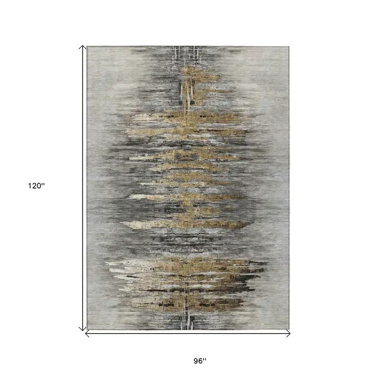 8' X 10' Gray Charcoal And Silver Abstract Washable Indoor Outdoor Area Rug