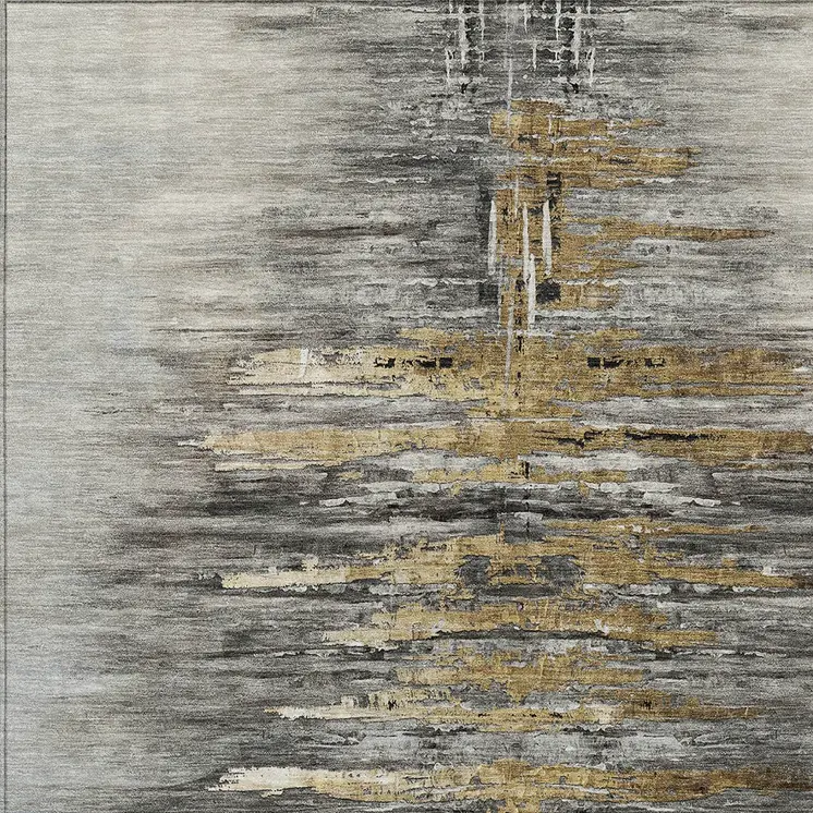 8' X 10' Gray Charcoal And Silver Abstract Washable Indoor Outdoor Area Rug