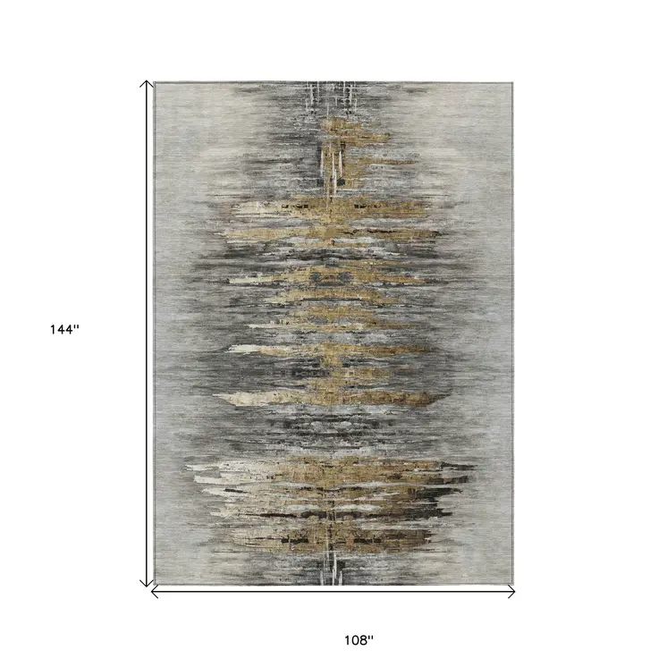 9' X 12' Gray Charcoal And Silver Abstract Washable Indoor Outdoor Area Rug