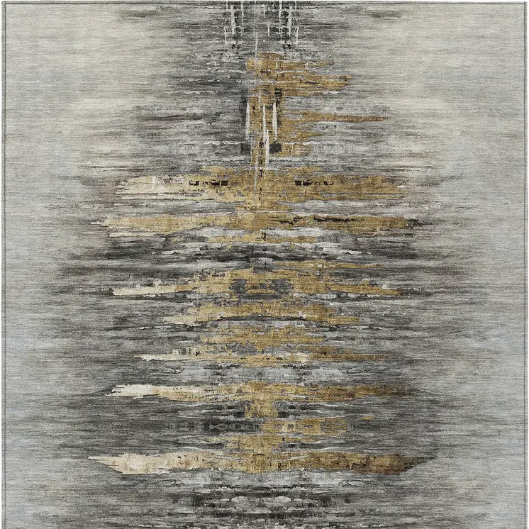10' X 14' Gray Charcoal And Silver Abstract Washable Indoor Outdoor Area Rug