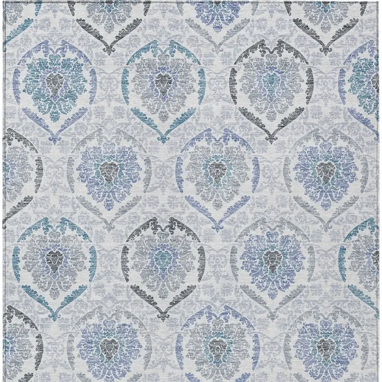 8' X 10' Gray And Denim Blue Medallion Washable Indoor Outdoor Area Rug
