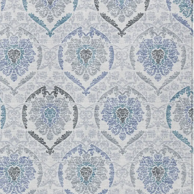 8' X 10' Gray And Denim Blue Medallion Washable Indoor Outdoor Area Rug