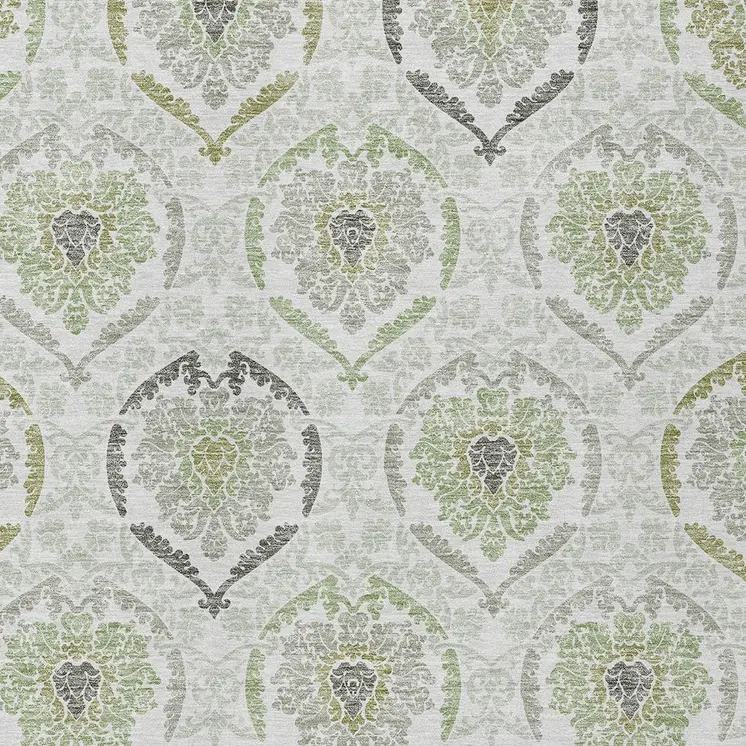 3' X 5' Gray And Olive Green Medallion Washable Indoor Outdoor Area Rug