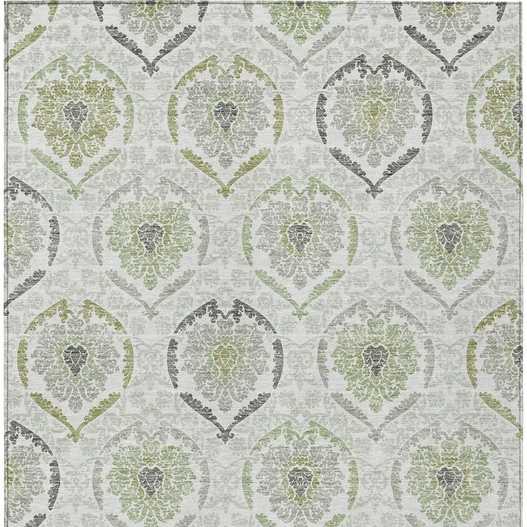 5' X 8' Gray And Olive Green Medallion Washable Indoor Outdoor Area Rug