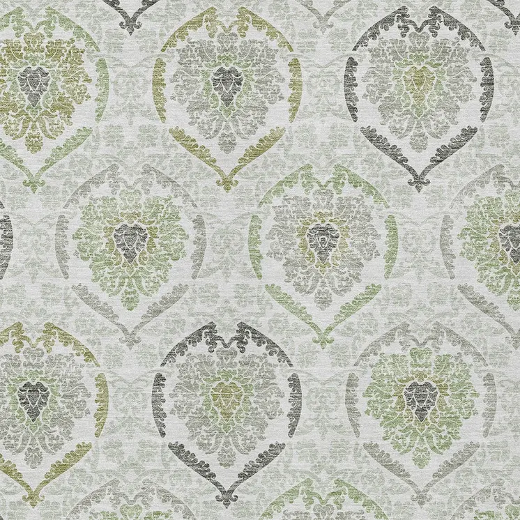 5' X 8' Gray And Olive Green Medallion Washable Indoor Outdoor Area Rug
