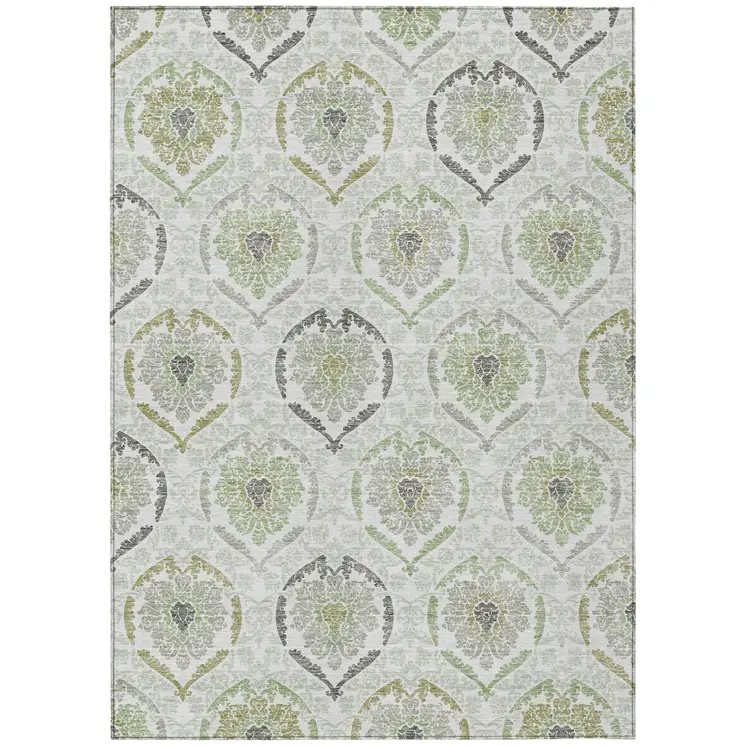8' X 10' Gray And Olive Green Medallion Washable Indoor Outdoor Area Rug