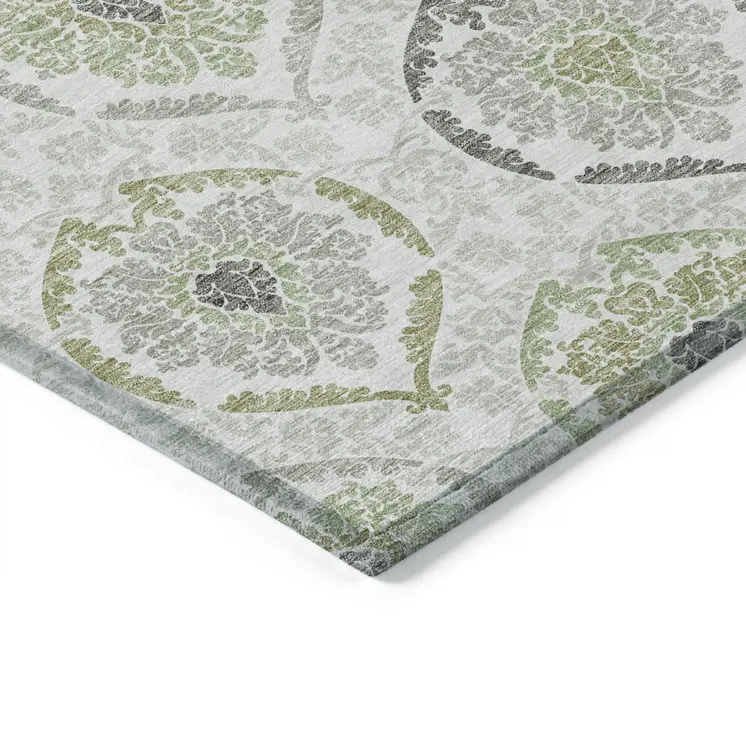8' X 10' Gray And Olive Green Medallion Washable Indoor Outdoor Area Rug