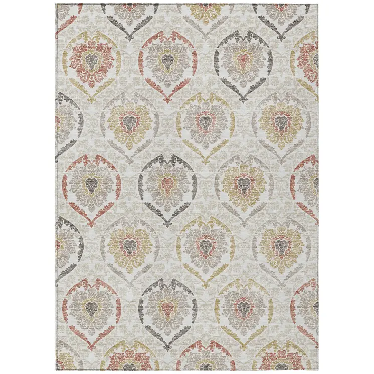 3' X 5' Ivory Gold And Taupe Medallion Washable Indoor Outdoor Area Rug