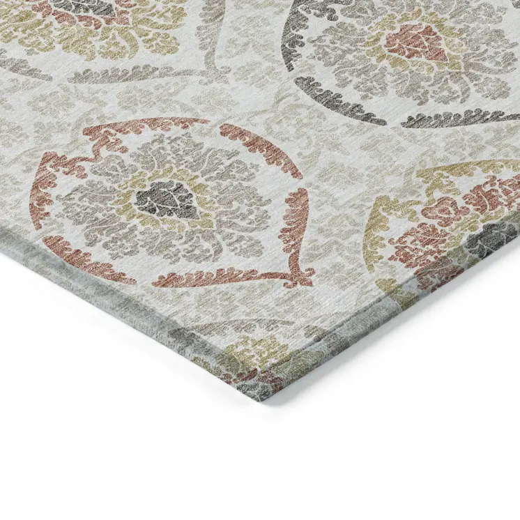 3' X 5' Ivory Gold And Taupe Medallion Washable Indoor Outdoor Area Rug