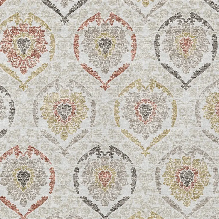 3' X 5' Ivory Gold And Taupe Medallion Washable Indoor Outdoor Area Rug