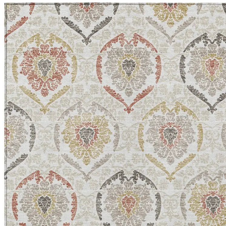 8' X 10' Ivory Gold And Taupe Medallion Washable Indoor Outdoor Area Rug