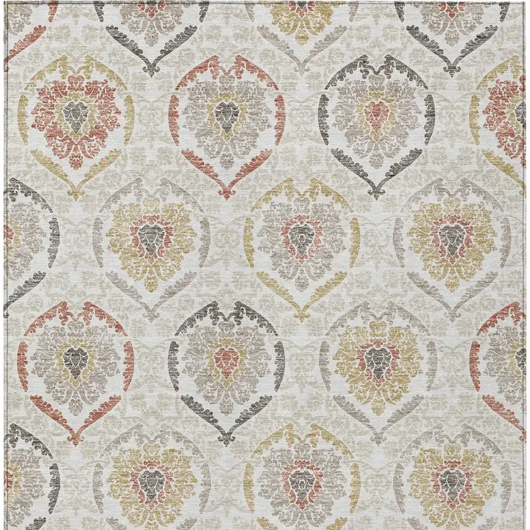 10' X 14' Ivory Gold And Taupe Medallion Washable Indoor Outdoor Area Rug