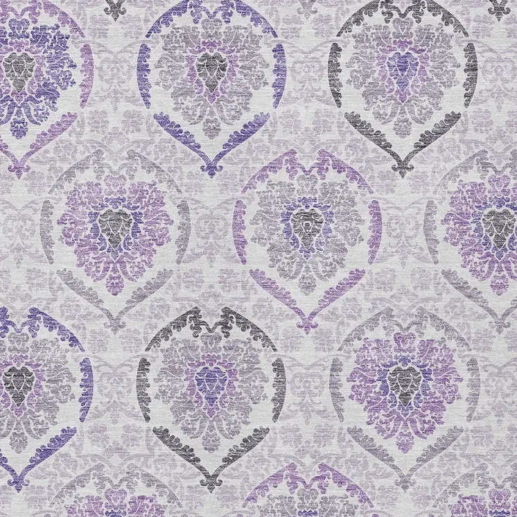 5' X 8' Purple Lavender And Gray Medallion Washable Indoor Outdoor Area Rug