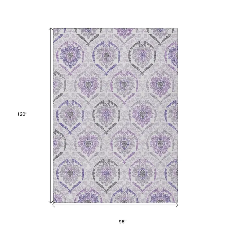 8' X 10' Purple Lavender And Gray Medallion Washable Indoor Outdoor Area Rug