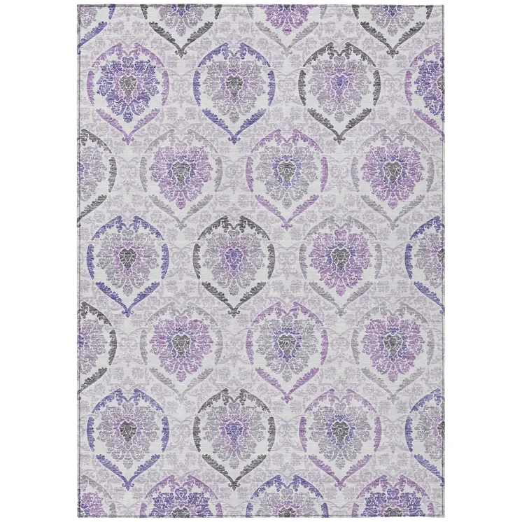 8' X 10' Purple Lavender And Gray Medallion Washable Indoor Outdoor Area Rug