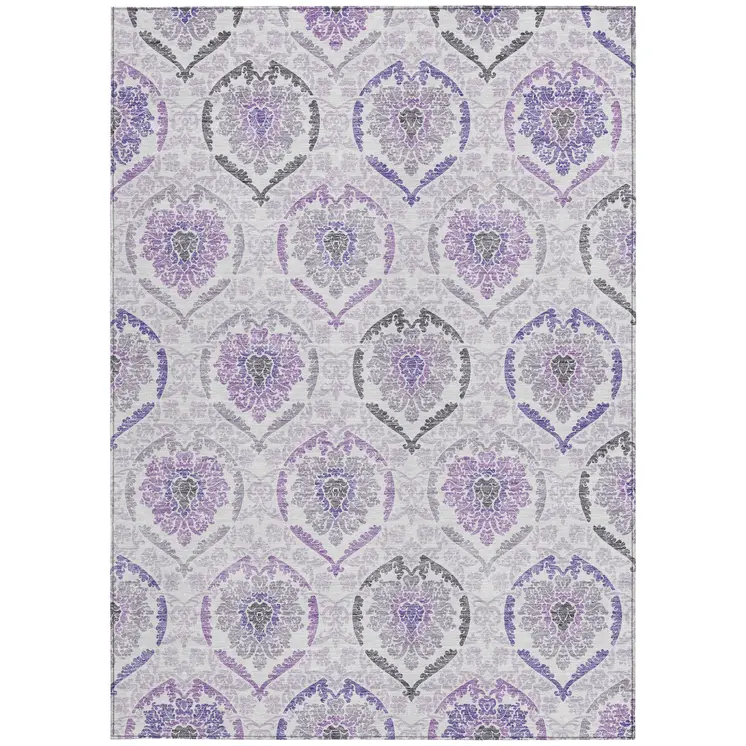 8' X 10' Purple Lavender And Gray Medallion Washable Indoor Outdoor Area Rug