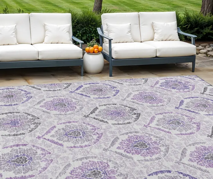 9' X 12' Purple Lavender And Gray Medallion Washable Indoor Outdoor Area Rug