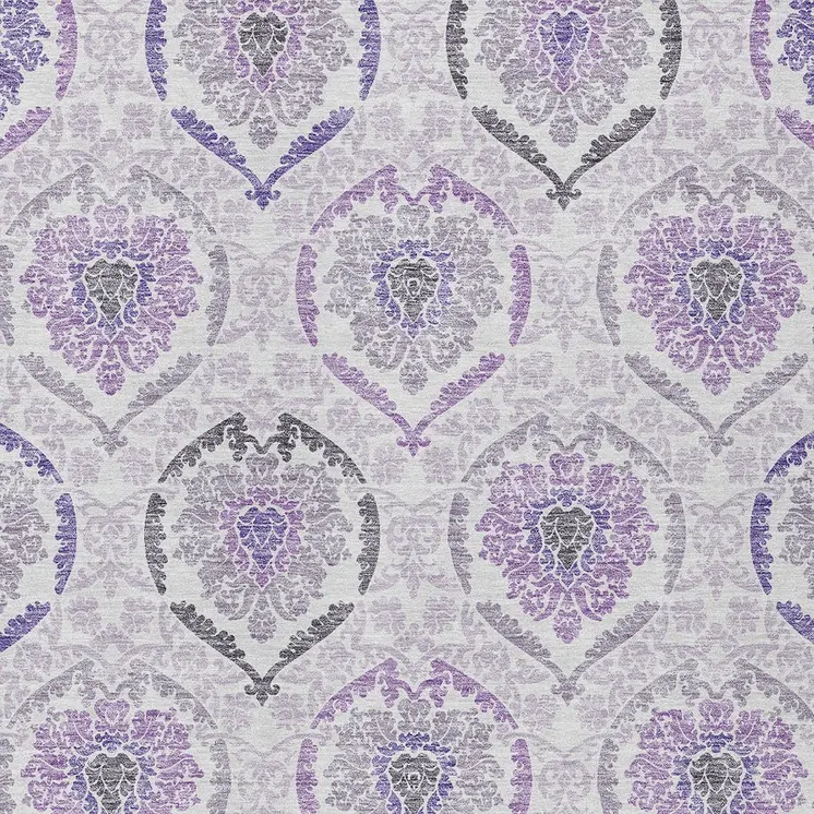 9' X 12' Purple Lavender And Gray Medallion Washable Indoor Outdoor Area Rug