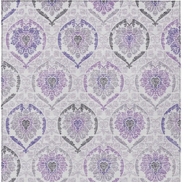 9' X 12' Purple Lavender And Gray Medallion Washable Indoor Outdoor Area Rug