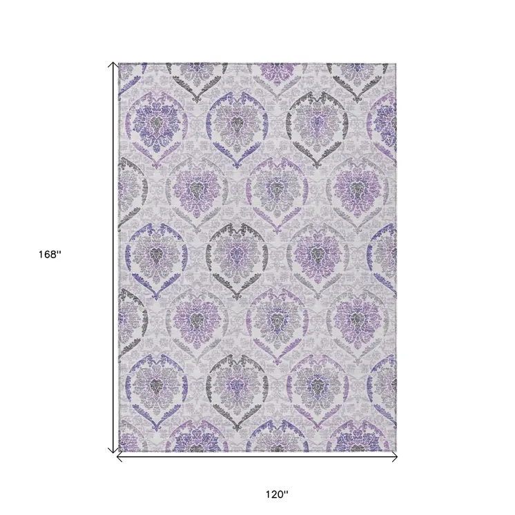 10' X 14' Purple Lavender And Gray Medallion Washable Indoor Outdoor Area Rug