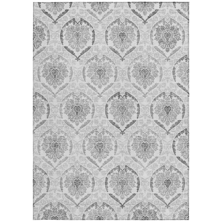 5' X 8' Silver Gray And Charcoal Medallion Washable Indoor Outdoor Area Rug