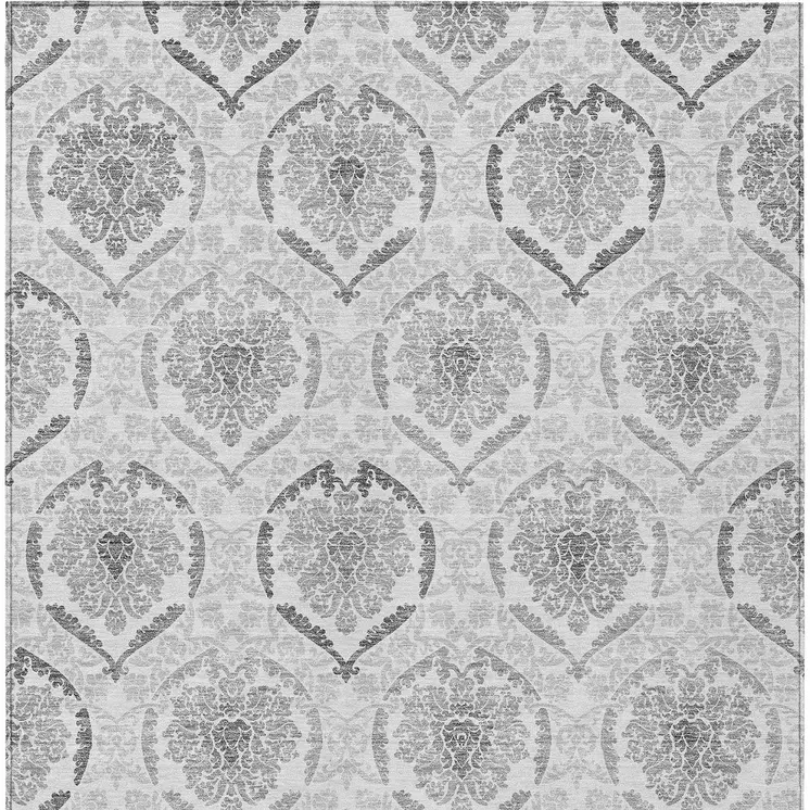 5' X 8' Silver Gray And Charcoal Medallion Washable Indoor Outdoor Area Rug