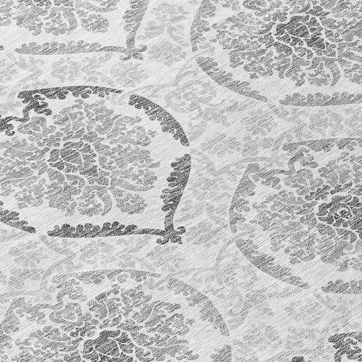 8' Silver Gray And Charcoal Round Medallion Washable Indoor Outdoor Area Rug