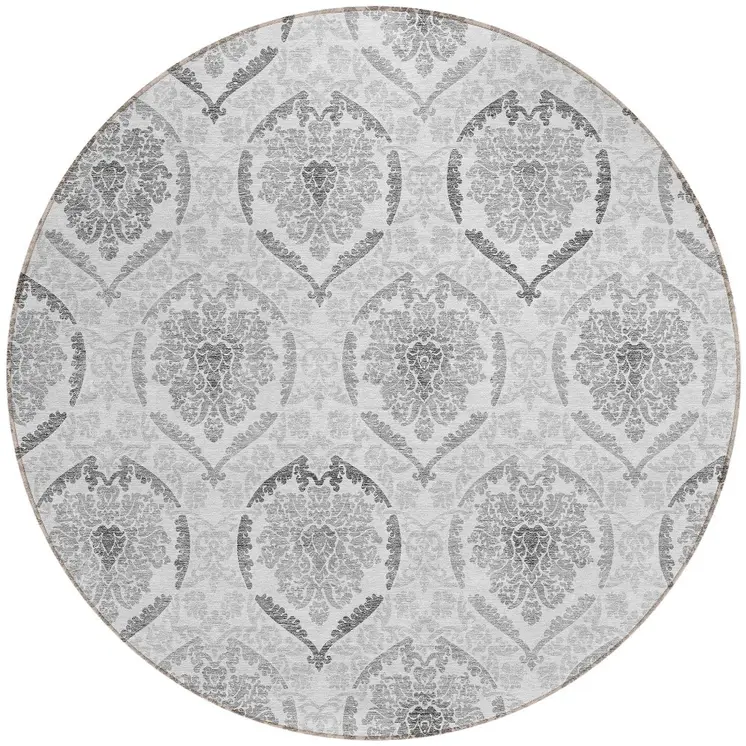 8' Silver Gray And Charcoal Round Medallion Washable Indoor Outdoor Area Rug