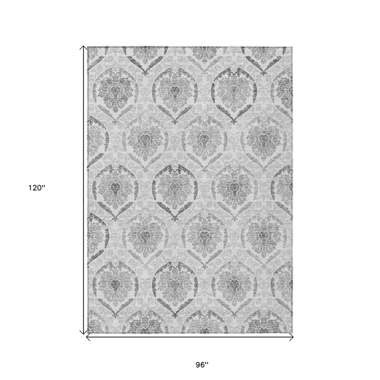 8' X 10' Silver Gray And Charcoal Medallion Washable Indoor Outdoor Area Rug