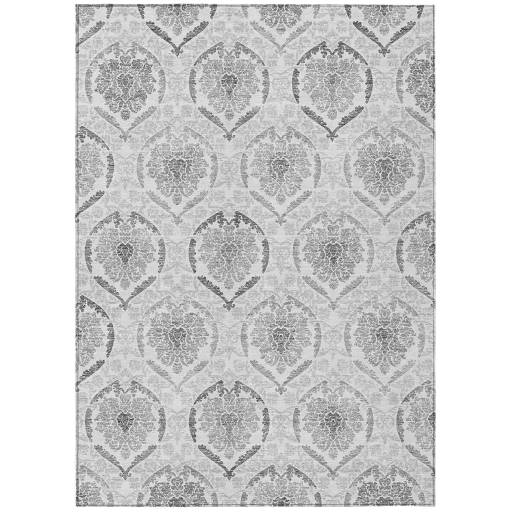 8' X 10' Silver Gray And Charcoal Medallion Washable Indoor Outdoor Area Rug
