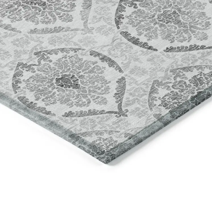 8' X 10' Silver Gray And Charcoal Medallion Washable Indoor Outdoor Area Rug