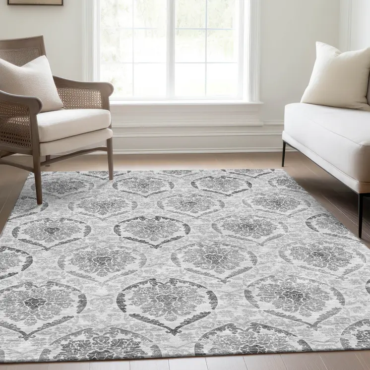 10' X 14' Silver Gray And Charcoal Medallion Washable Indoor Outdoor Area Rug