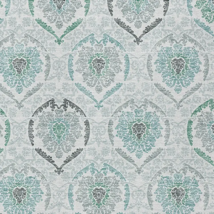3' X 5' Teal Blue Silver And Gray Medallion Washable Indoor Outdoor Area Rug