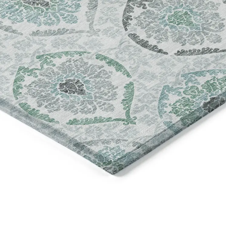 10' X 14' Teal Blue Silver And Gray Medallion Washable Indoor Outdoor Area Rug