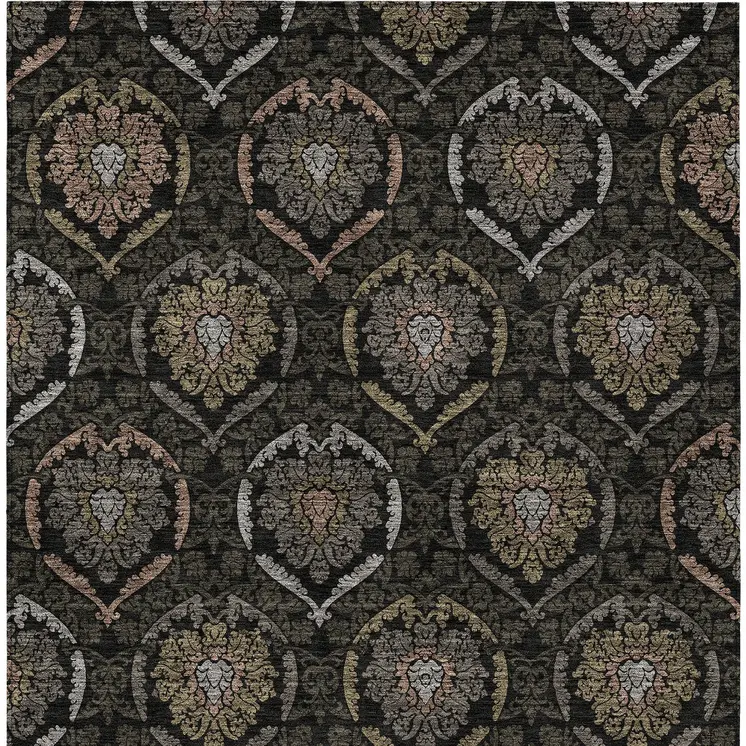 3' X 5' Black Gray And Brown Medallion Washable Indoor Outdoor Area Rug