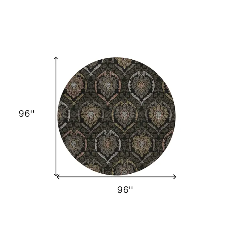 8' Black Gray And Brown Round Medallion Washable Indoor Outdoor Area Rug