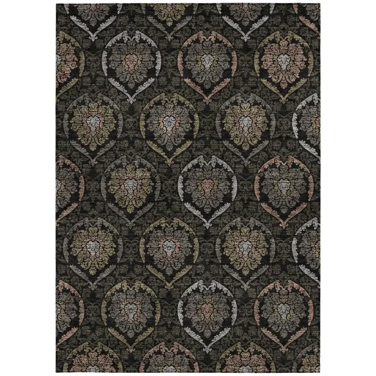 9' X 12' Black Gray And Brown Medallion Washable Indoor Outdoor Area Rug