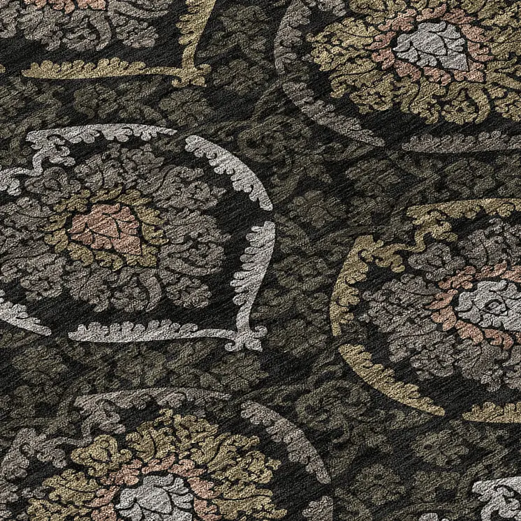9' X 12' Black Gray And Brown Medallion Washable Indoor Outdoor Area Rug