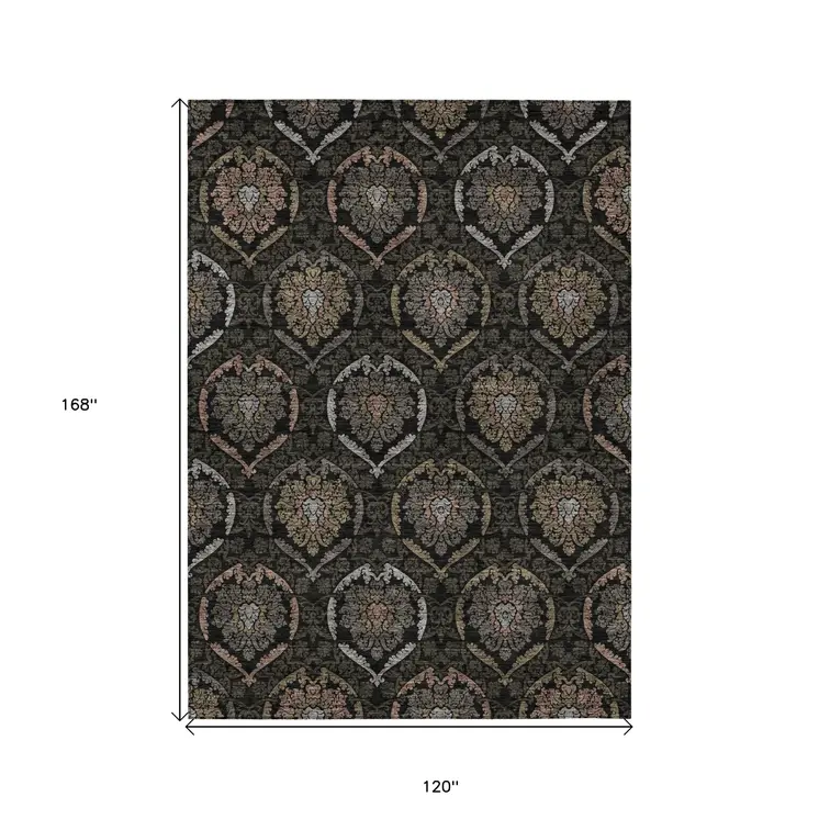10' X 14' Black Gray And Brown Medallion Washable Indoor Outdoor Area Rug