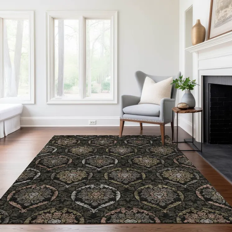 10' X 14' Black Gray And Brown Medallion Washable Indoor Outdoor Area Rug